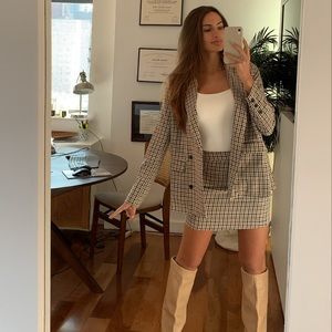 Plaid Blazer with Skirt Set